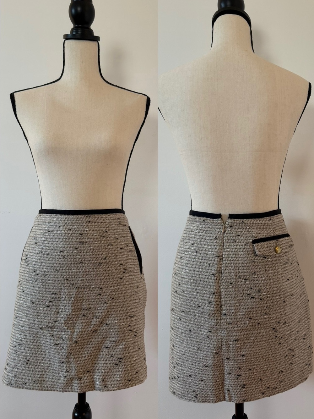 Banana Republic Beige Tweed A-Line Skirt with Black Trim